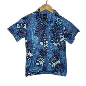 Tanoa Hawaii aloha button down shirt blue boys size 12